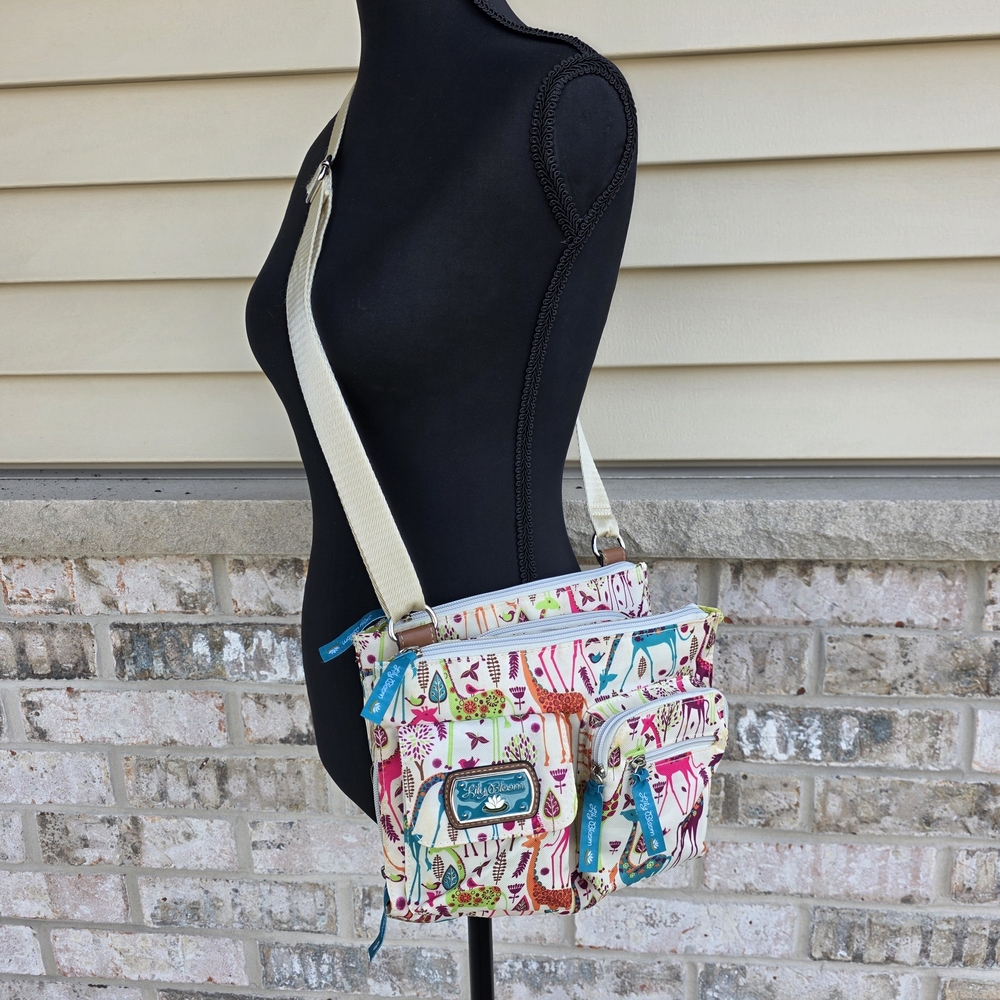 Lily Bloom Giraffe Print Crossbody Bag Multi Pocket